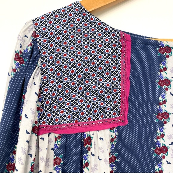 Matilda Jane Blue & Pink Floral Peasant Top Women’s US S Balloon Sleeve Boho - Picture 5 of 14